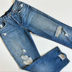 J BRAND Ivy Cropped Distressed High rise Straight leg Jeans In Bleach Wrecked